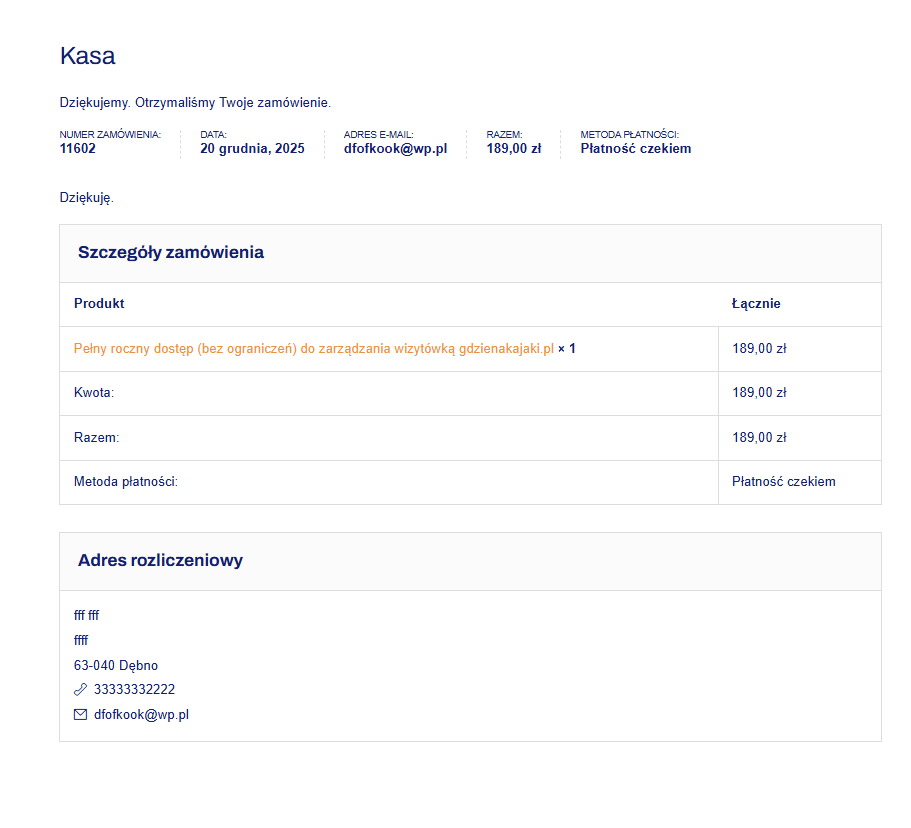 Potwierdzenie zamówienia